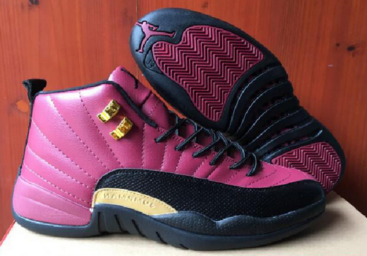 Air Jordan 12 Pink Black Gold PE Shoes - Click Image to Close